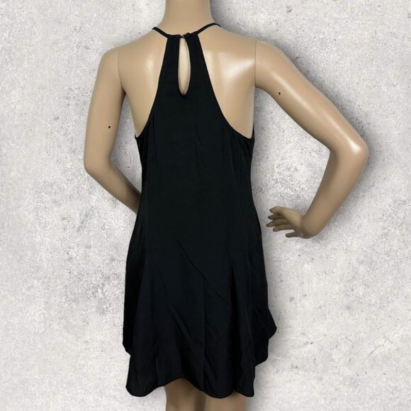 Revolve NBD Black Halter Dress Beaded Floral Size Medium Minimalist Capsule Boho - Picture 3 of 15